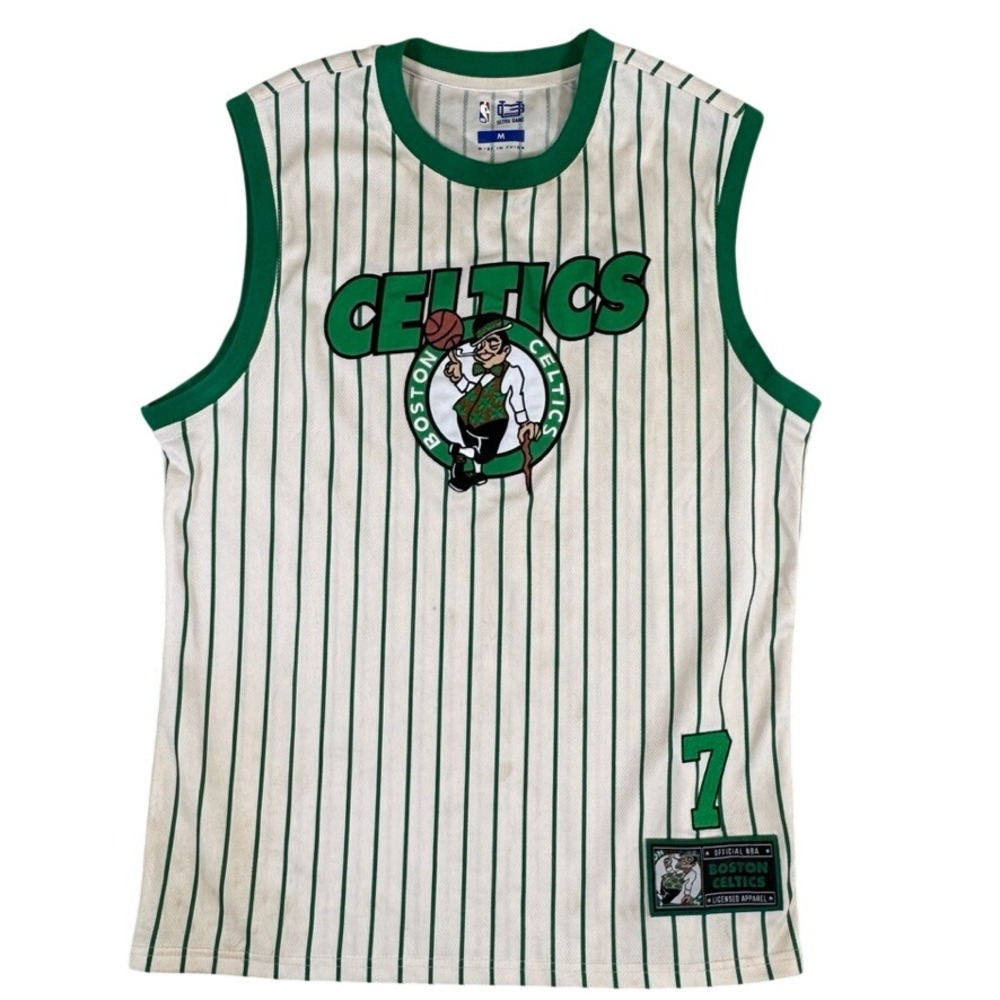 Ultra Game NBA Boston Celtics Jaylen Brown 7 Pinstripe Jersey White Green Mens M